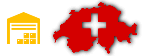 Stylised image of a warehouse and the outline of Switzerland.