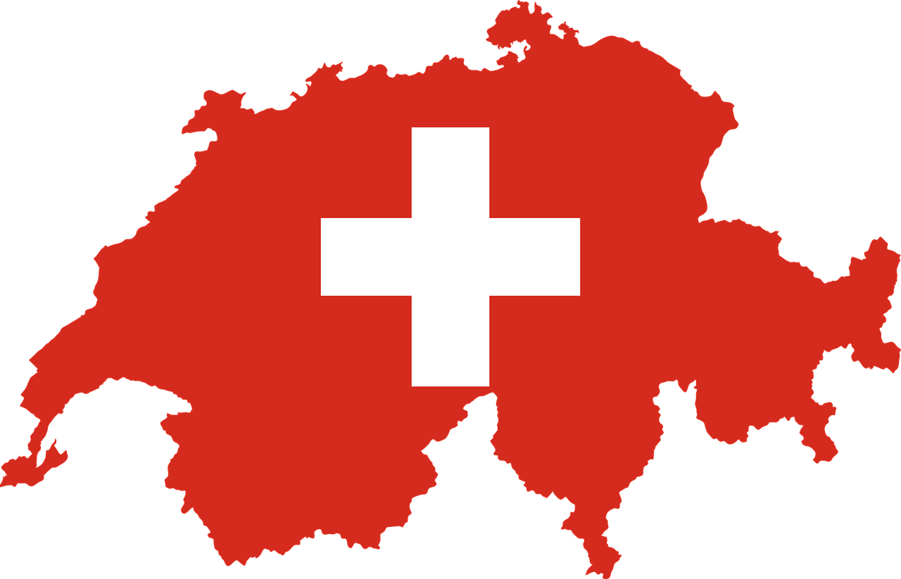 Outline of Switzerland with Swiss cross